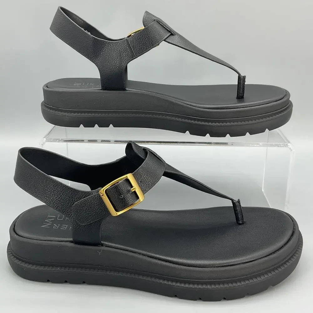 New Naturalizer Women’s Alyssa T-Strap Platform Sandals Black Size 6.5M